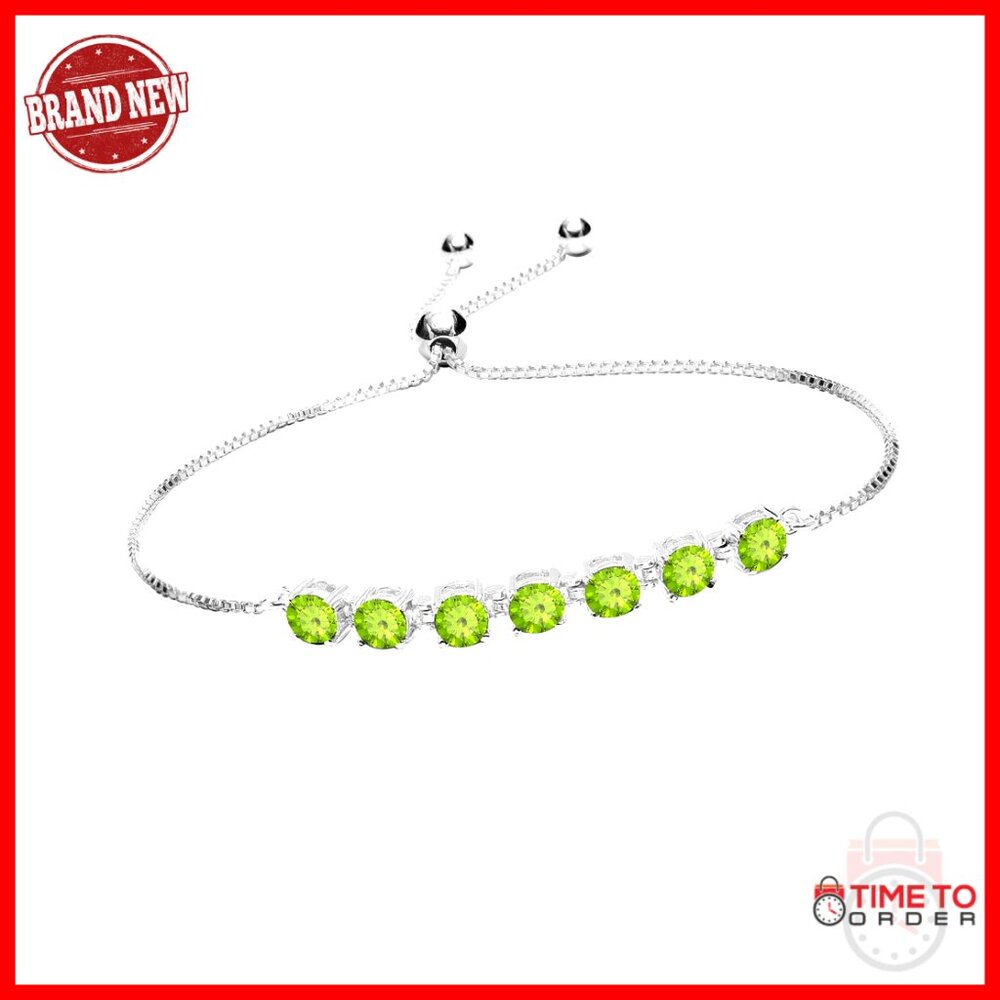 Sterling Silver 7-Stone Tennis Bracelet, Adjustable Bolo Clasp, 10 Inch